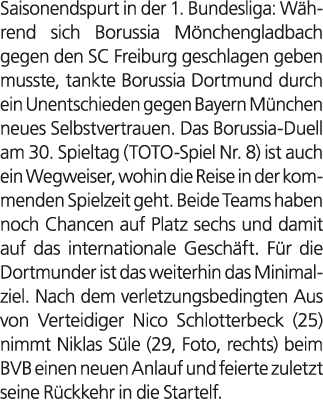 Saisonendspurt in der 1. Bundesliga: W hrend sich Borussia M nchengladbach gegen den SC Freiburg geschlagen geben mus...