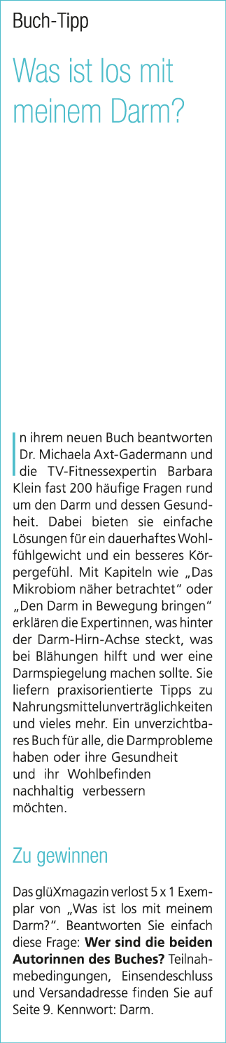 Buch Tipp Was ist los mit meinem Darm? In ihrem neuen Buch beantworten Dr. Michaela Axt Gadermann und die TV Fitnesse...