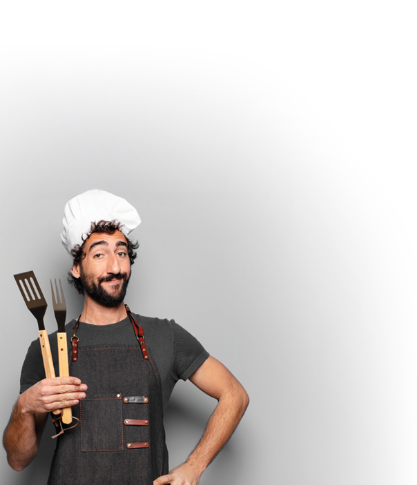 young bearded man barbeque chef concept