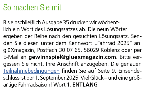 So machen Sie mit Bis einschlie lich Ausgabe 35 drucken wir w chentlich ein Wort des L sungssatzes ab. Die neun W rte...