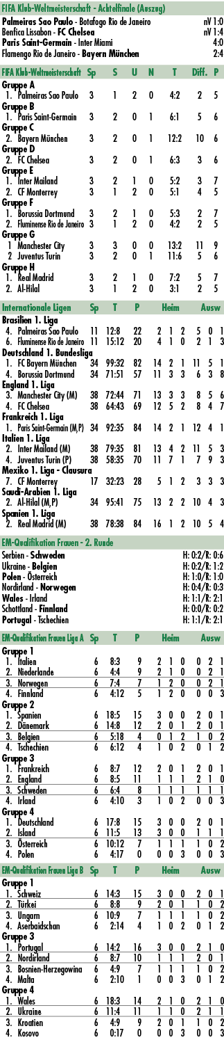 FIFA Klub Weltmeisterschaft Achtelfinale (Auszug) Palmeiras Sao Paulo Botafogo Rio de Janeiro nV 1:0 Benfica Lissabon...