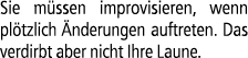 Sie m ssen improvisieren, wenn pl tzlich nderungen auftreten. Das verdirbt aber nicht Ihre Laune.