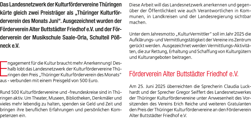 Das Landesnetzwerk der Kulturf rdervereine Th ringen k rte gleich zwei Preistr ger als „Th ringer Kulturf rderverein ...