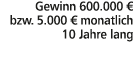 Gewinn 600.000 € bzw. 5.000 € monatlich 10 Jahre lang