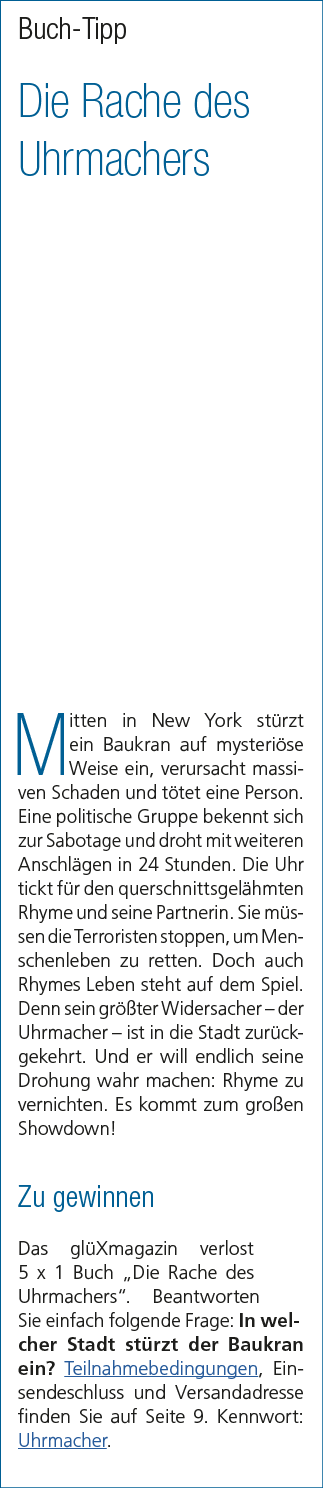 Buch Tipp Die Rache des Uhrmachers Mitten in New York st rzt ein Baukran auf mysteri se Weise ein, verursacht massive...