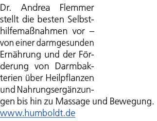 Dr. Andrea Flemmer stellt die besten Selbsthilfema nahmen vor – von einer darmgesunden Ern hrung und der F rderung vo...