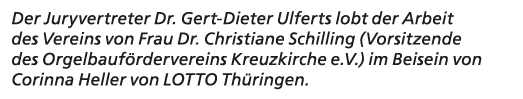 Der Juryvertreter Dr. Gert Dieter Ulferts lobt der Arbeit des Vereins von Frau Dr. Christiane Schilling (Vorsitzende ...