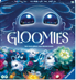 Die Verpackung des Ravensburger Spiel “Gloomies" tr gt im oberen Teil den Schriftzug des Spiels. Im unteren Teil befinden sich Gloomies, kleine abstrakte leuchtende Galaxiewesen, die zwischen bunten Blumen umherfliegen.