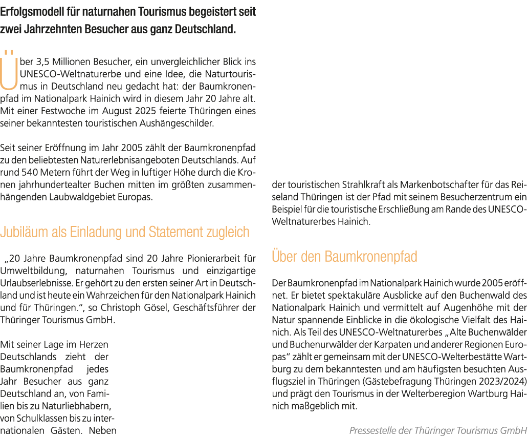 Erfolgsmodell f r naturnahen Tourismus begeistert seit zwei Jahrzehnten Besucher aus ganz Deutschland. ber 3,5 Milli...