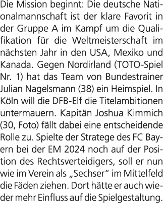 Die Mission beginnt: Die deutsche Nationalmannschaft ist der klare Favorit in der Gruppe A im Kampf um die Qualifikat...
