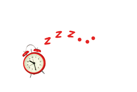 Snoring classic alarm clock on blue pastel trendy background. Flat lay, top view mock up. Minimal concept of rest, quality of sleep, good night, insomnia, relaxation