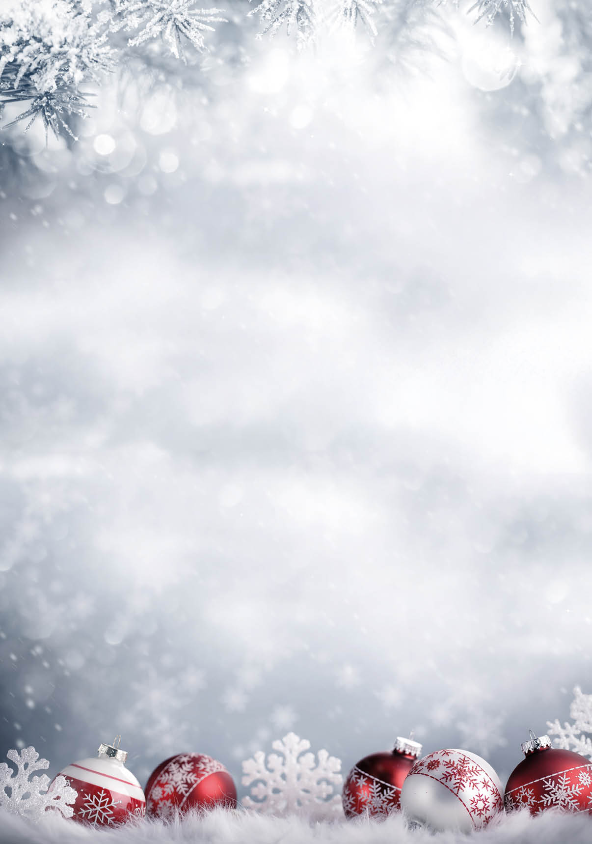 Christmas balls in winter setting,Winter holidays concept.