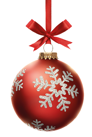 Red Christmas bauble tree decorations with other design elements isolated against a white background.