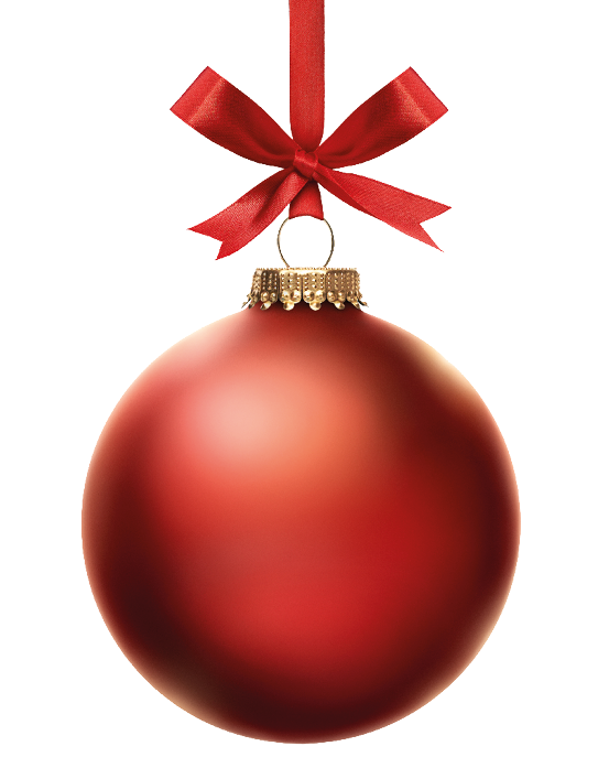 Red Christmas bauble tree decorations with other design elements isolated against a white background.