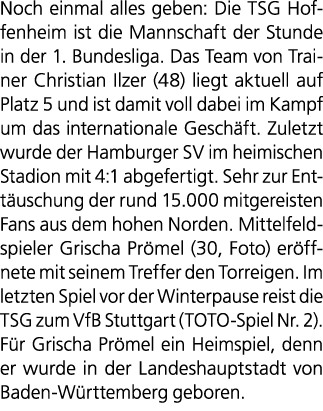 Noch einmal alles geben: Die TSG Hoffenheim ist die Mannschaft der Stunde in der 1. Bundesliga. Das Team von Trainer ...