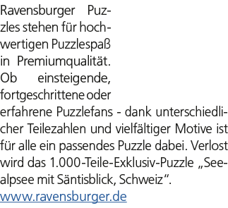 Ravensburger Puzzles stehen f r hochwertigen Puzzlespa in Premiumqualit t. Ob einsteigende, fortgeschrittene oder er...