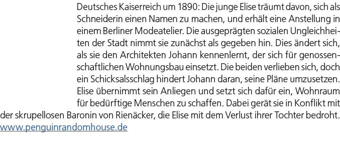 Deutsches Kaiserreich um 1890: Die junge Elise tr umt davon, sich als Schneiderin einen Namen zu machen, und erh lt e...
