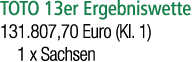 TOTO 13er Ergebniswette 131.807,70 Euro (Kl. 1) 1 x Sachsen 
