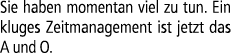 Sie haben momentan viel zu tun. Ein kluges Zeitmanagement ist jetzt das A und O.