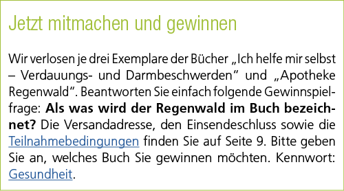 Jetzt mitmachen und gewinnen Wir verlosen je drei Exemplare der B cher „Ich helfe mir selbst – Verdauungs und Darmbes...
