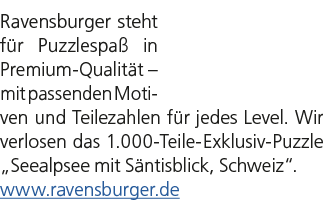 Ravensburger steht f r Puzzlespa in Premium Qualit t – mit passenden Motiven und Teilezahlen f r jedes Level. Wir ve...