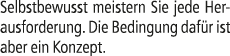 Selbstbewusst meistern Sie jede Herausforderung. Die Bedingung daf r ist aber ein Konzept.