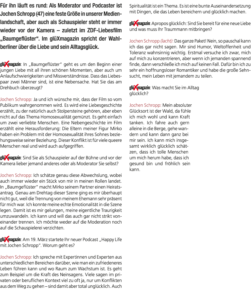 F r ihn l uft es rund: Als Moderator und Podcaster ist Jochen Schropp (47) eine feste Gr e in unserer Medienlandscha...