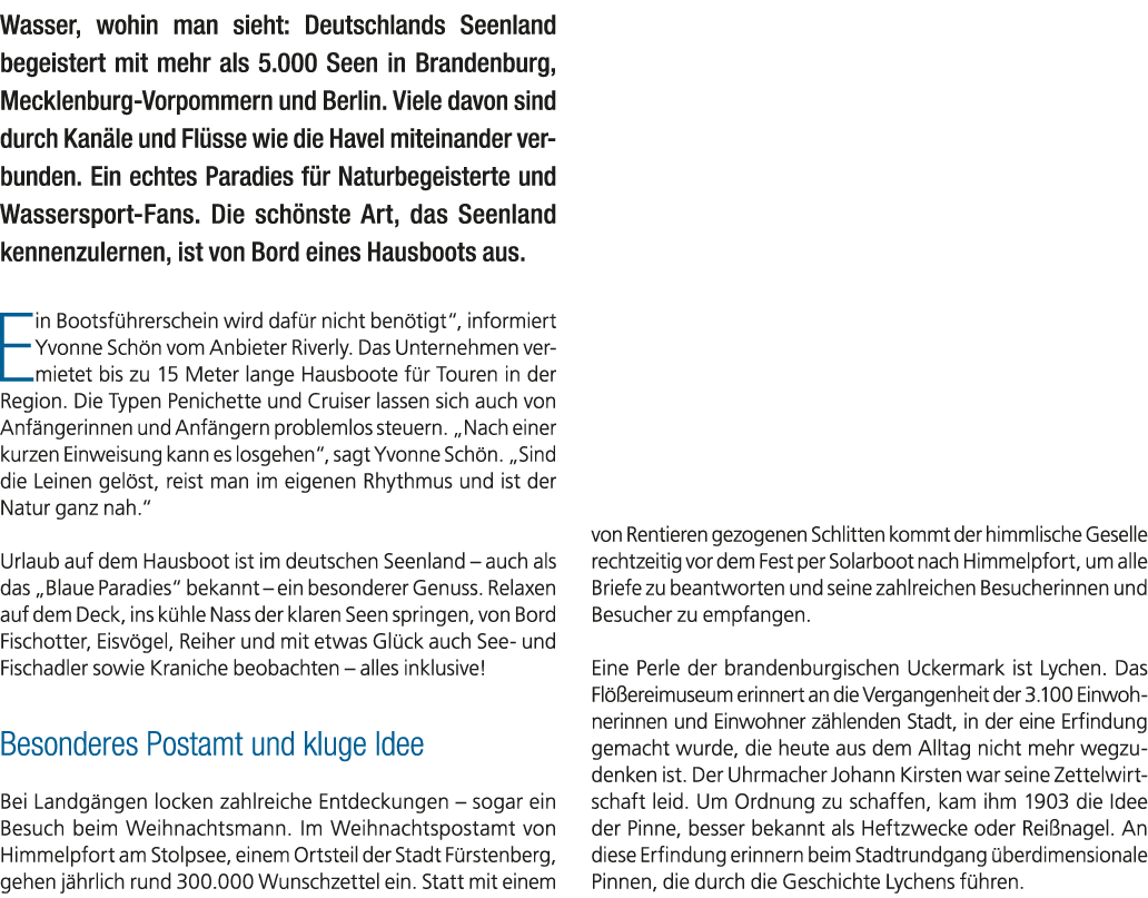 Wasser, wohin man sieht: Deutschlands Seenland begeistert mit mehr als 5.000 Seen in Brandenburg, Mecklenburg Vorpomm...