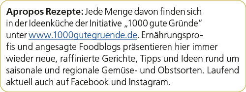 Apropos Rezepte: Jede Menge davon finden sich in der Ideenk che der Initiative „1000 gute Gr nde“ unter www.1000guteg...