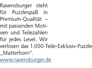 Ravensburger steht f r Puzzlespa in Premium Qualit t – mit passenden Motiven und Teilezahlen f r jedes Level. Wir ve...