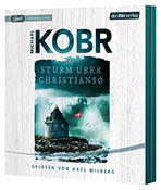 Das Cover eines H rbuchs von Michael Kobr mit dem Titel Sturm ber Christians  zeigt einen alten Steinturm auf einer felsigen K ste unter einem st rmischen Himmel mit einer wehenden Flagge.  Beschreibung von KI generiert