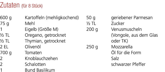 Zutaten (f r 8 St ck) 600 g Kartoffeln (mehligkochend) 75 g Mehl 1 Eigelb (Gr e M) ½ TL Oregano, getrocknet ½ TL Thy...
