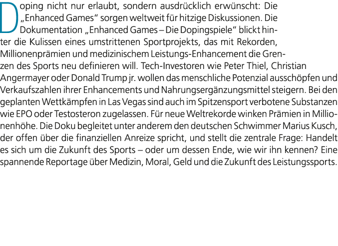 Doping nicht nur erlaubt, sondern ausdr cklich erw nscht: Die „Enhanced Games“ sorgen weltweit f r hitzige Diskussion...