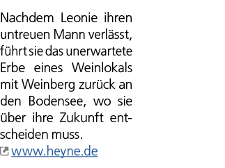 Nachdem Leonie ihren untreuen Mann verl sst, f hrt sie das unerwartete Erbe eines Weinlokals mit Weinberg zur ck an d...