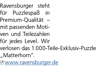 Ravensburger steht f r Puzzlespa in Premium Qualit t – mit passenden Motiven und Teilezahlen f r jedes Level. Wir ve...