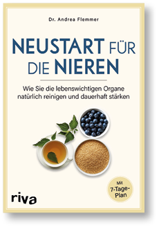 Buchcover mit dem Titel Neustart f r die Nieren von Dr. Andrea Flemmer, das nat rliche Reinigung und St rkung der Nieren beschreibt und Bilder von Tee, Beeren und Samen zeigt. Beschreibung von KI generiert