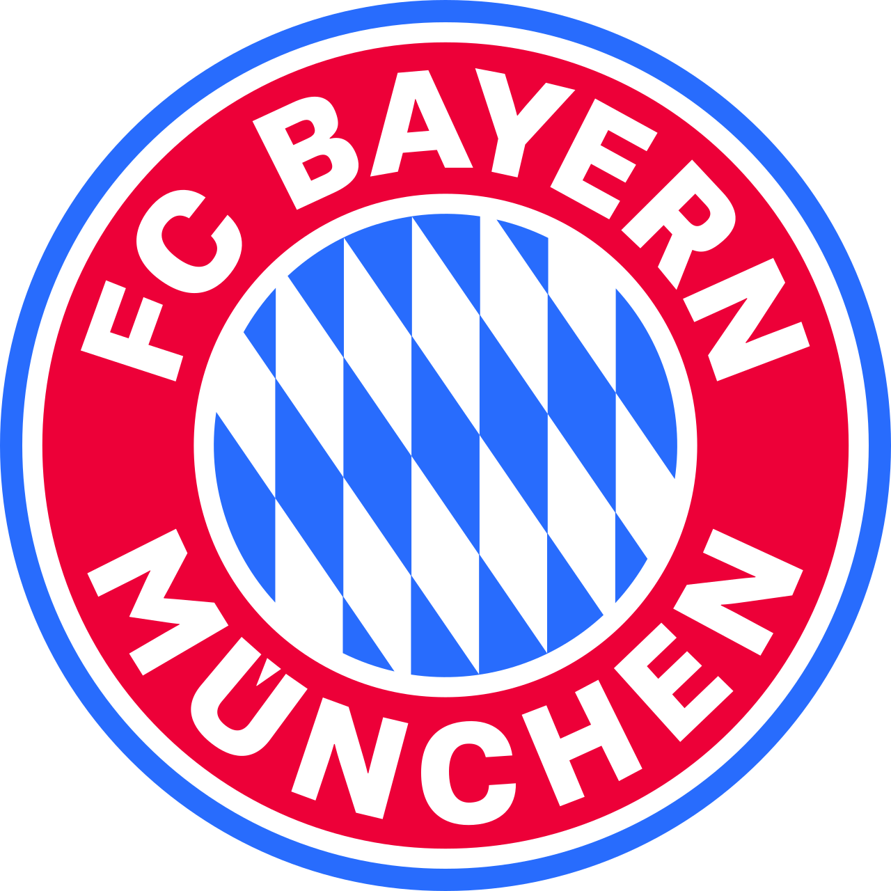 Das Logo des Fu ballvereins FC Bayern M nchen zeigt einen roten Kreis mit wei er Schrift und einem blau-wei en Rautenmuster im inneren Kreis. Beschreibung von KI generiert