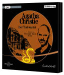 Das Cover zeigt den Titel Der Tod wartet von Agatha Christie mit einer Illustration eines antiken Geb udes, einer gelben Schlange und einem Erwachsenen mit kurzem Haar, dazu den Hinweis auf eine H rbuchfassung gelesen von Christoph Maria Herbst. Beschreibung von KI generiert