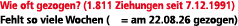 Wie oft gezogen? (1.811 Ziehungen seit 7.12.1991) Fehlt so viele Wochen ( = am 22.08.26 gezogen)