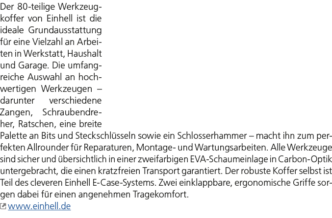 Der 80 teilige Werkzeugkoffer von Einhell ist die ideale Grundausstattung f r eine Vielzahl an Arbeiten in Werkstatt,...