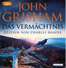 Buchcover mit dem Titel „Das Verm chtnis“ von John Grisham, das eine Landschaft mit einem Baumstamm und einem Vogel auf einem Felsen bei Sonnenuntergang zeigt. Beschreibung von KI generiert