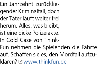 Ein Jahrzehnt zur ckliegender Kriminalfall, doch der T ter l uft weiter frei herum. Alles, was bleibt, ist eine dicke...