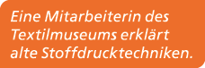 Eine Mitarbeiterin des Textilmuseums erkl rt alte Stoffdrucktechniken. 
