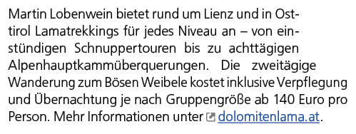 Martin Lobenwein bietet rund um Lienz und in Osttirol Lamatrekkings f r jedes Niveau an – von einst ndigen Schnuppert...